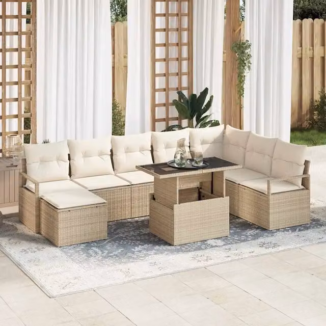Set Divano da Giardino 9 pz Beige e Crema polyrattan 3348877