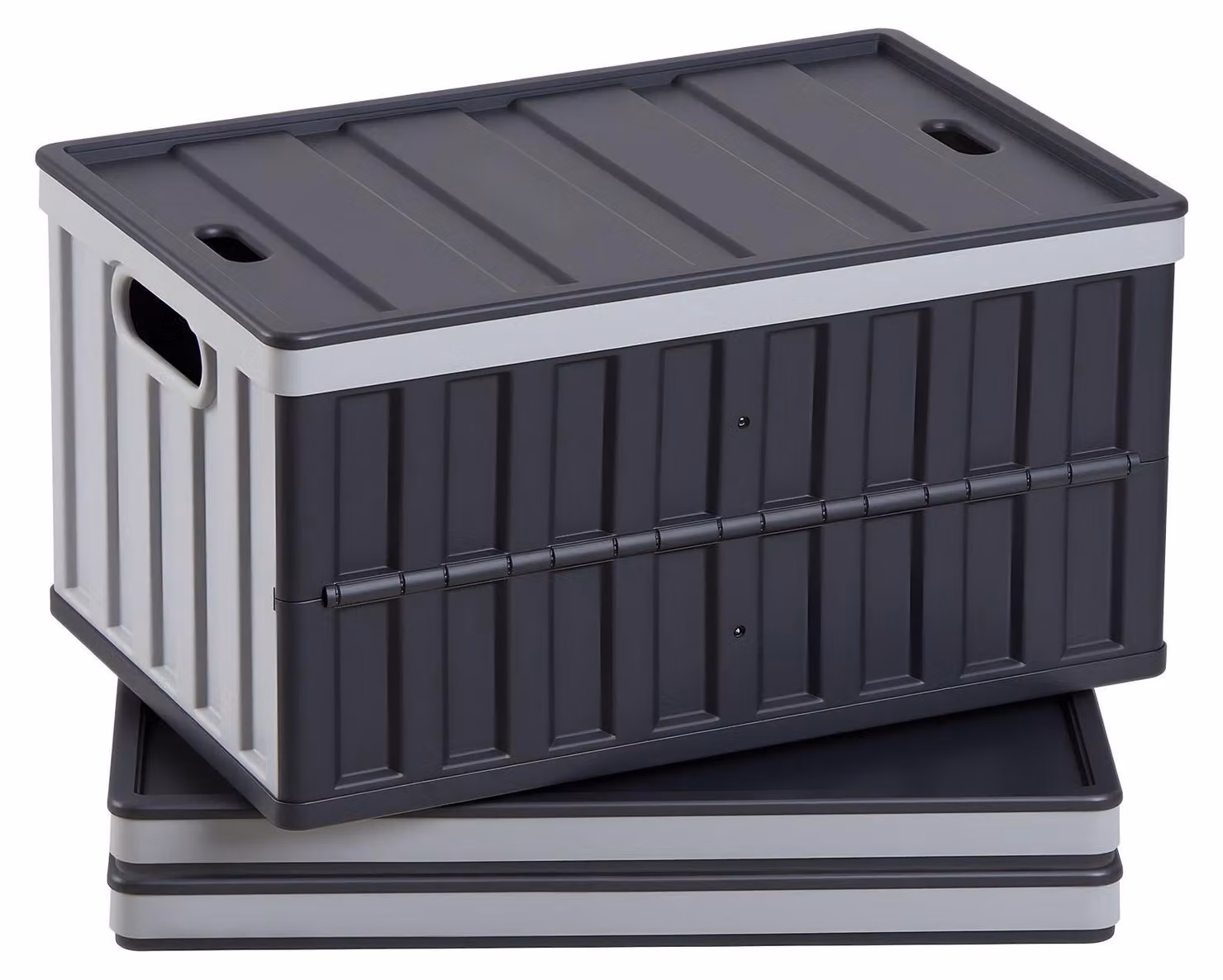 Contenitori pieghevoli da 65 litri, set da 3 - Contenitori pieghevoli in plastica per l'organizzazione - Impilabili - Con coperchio - Capacità di carico: 38 kg per contenitore - Grigio/Nero