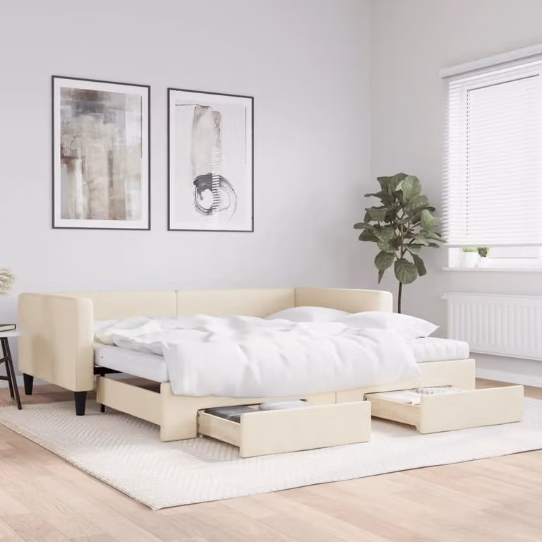 Maison Exclusive - Divano letto estraibile con cassetti, color crema, 100x200 cm, rivestimento in tessuto