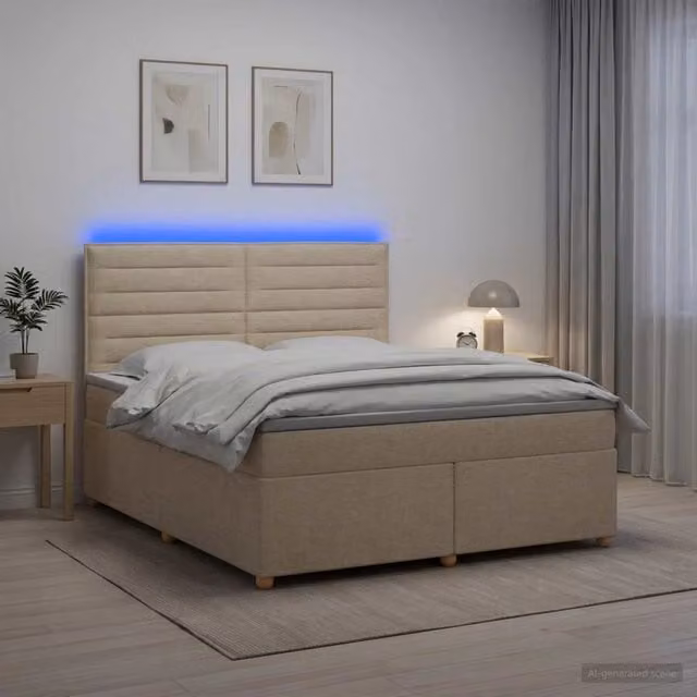Letto box spring vidaXL con materasso a molle insacchettate e base contenitore, rivestimento in tessuto beige e bianco, L/P: 160 x 200 cm – 1
