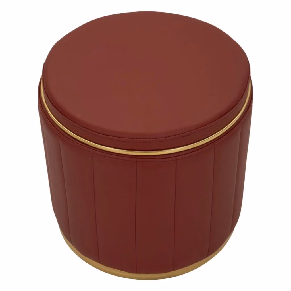 Pouf cilindrico London KENDRA HOME in ecopelle rossa con dettagli oro – 2