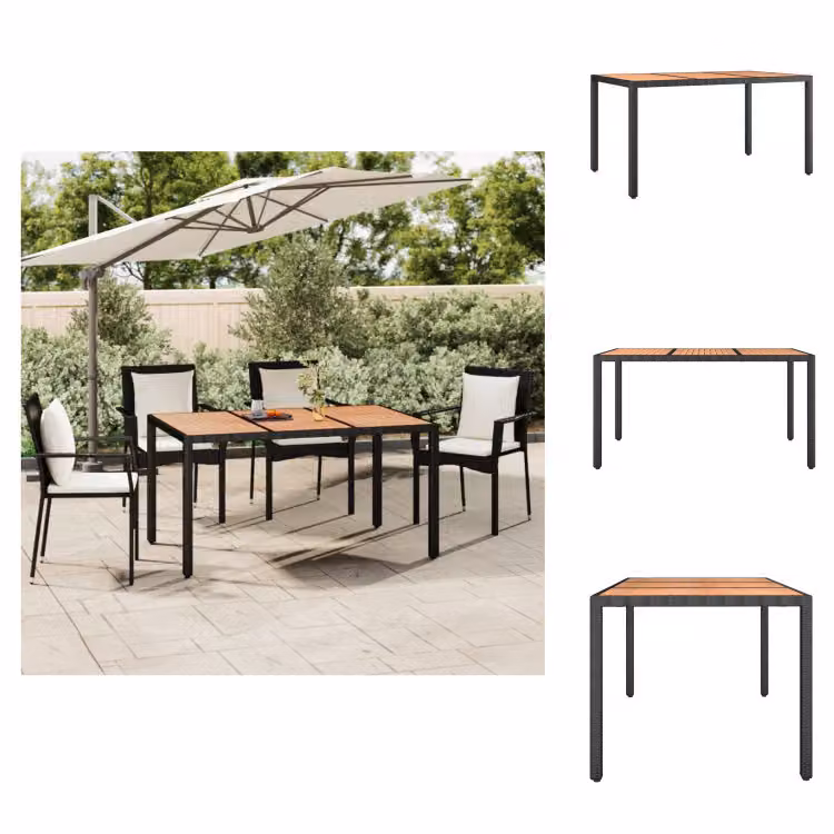 vidaXL Tavolo da giardino con piano in legno in poly rattan nero e legno di acacia - Tavoli da giardino