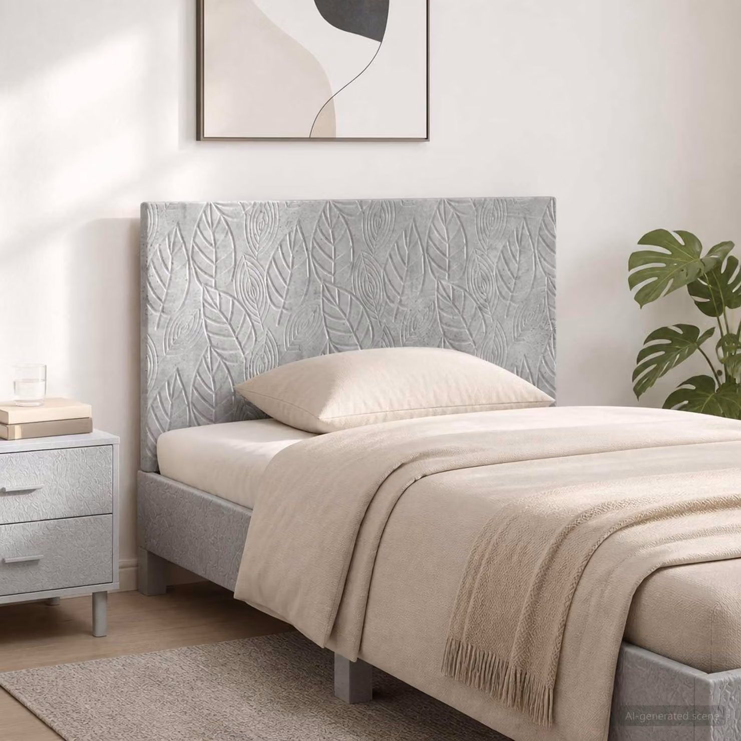 Testiera da muro vidaXL DELFT con ripiano integrato, Grigio, in legno ingegnerizzato e tessuto