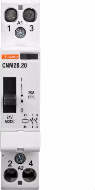 Contattore modulare con leva di comando manuale 20 A 2Z bobina 24 VAC/DC CNM2020024