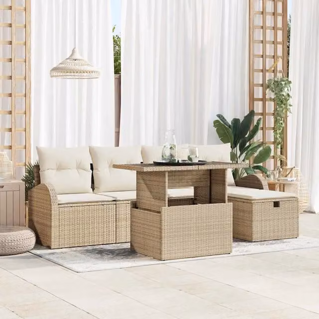 Set Divano da Giardino 6 pz Beige polyrattan 3361080