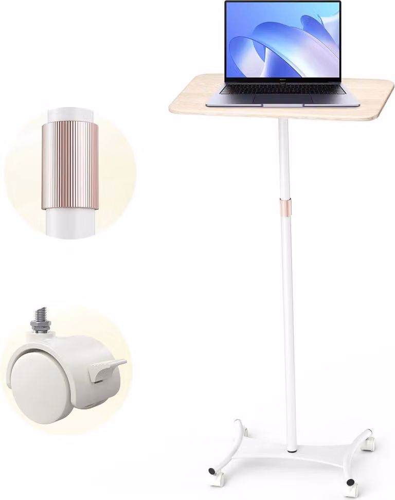 Scrivania in piedi regolabile in altezza - Scrivania mobile per computer - Piano rettangolare da 45,7 cm - Ruote piroettanti - Stabile e robusta - Indipendente - Viola scuro