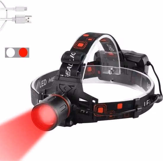 Lanterna da Testa LED Militare Rossa con Luminosità 1000lm e Alimentazione a 4 Batterie AA