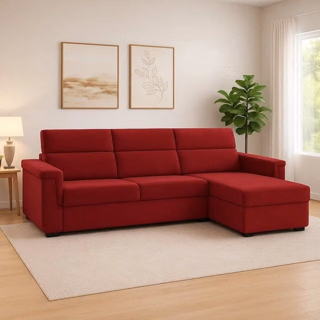 Divano angolare DMORA Cintano rosso con penisola reversibile e coperture sfoderabili Made in Italy L/P: 285 x 160 cm