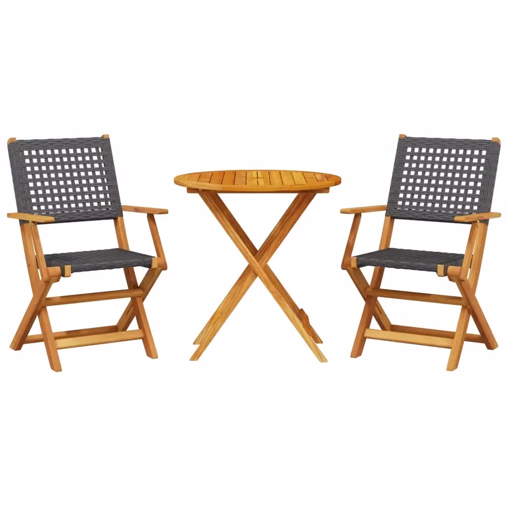 Set da Bistrot 3 pz vidaXL in Polyrattan e Legno di Acacia Nero – 2