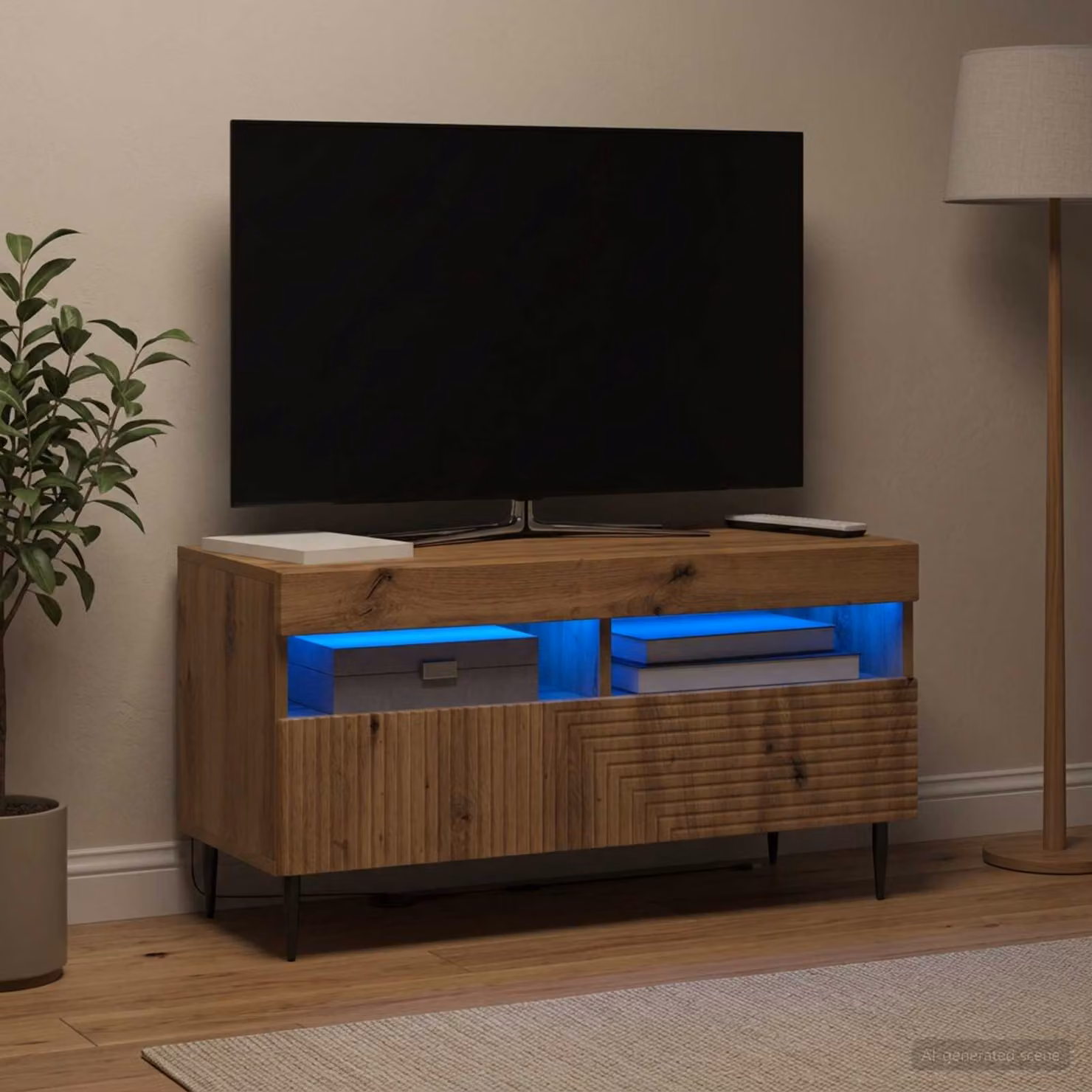 Mobile TV LED vidaXL HAARLEM in Rovere Artigianale, Marrone, L 81 x P 35 x H 43 cm