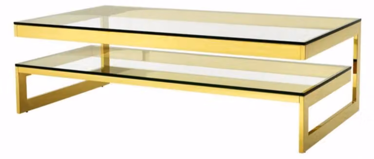 Tavolino da salotto in stile Art Déco, finitura dorata, collezione Casa Padrino – Dimensioni: 150 x 80 x 46 cm