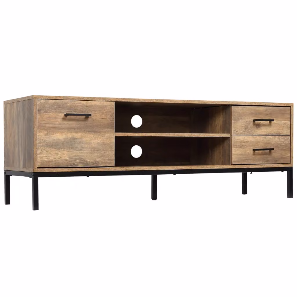 Mobile TV Xylo in stile industrial con cassetti e ripiani, Marrone e Nero, L: 132 cm, P: 39 cm, H: 45,5 cm – 2