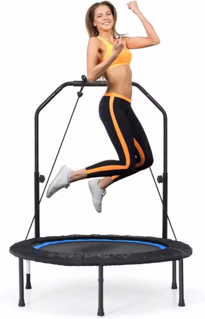Trampolino pieghevole 101 x 101 x 107,5-130,5 cm con corrimano regolabile atmosfera accogliente acciaio blu 20_0014487