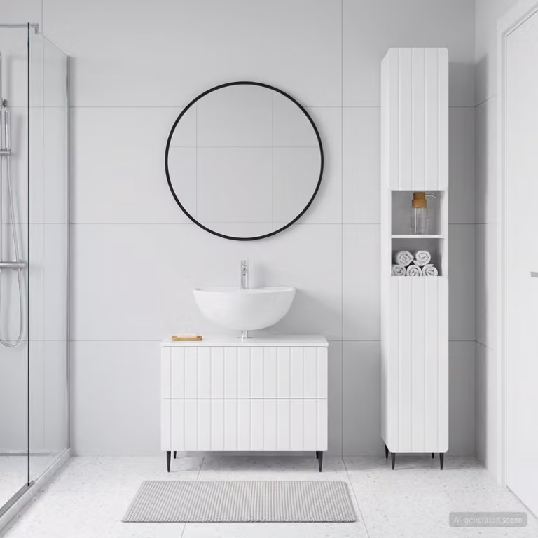 Set di mobili da bagno vidaXL ZWOLLE 2 pezzi, bianco lucido, con pensile e mobile lavabo moderno