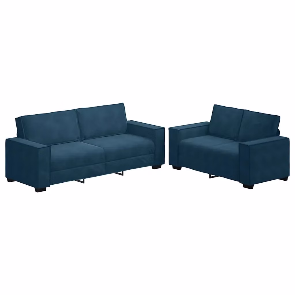 Set di divani vidaXL in velluto blu composto da un divano a 2 posti e un divano a 3 posti con cuscini coordinati e braccioli – 2