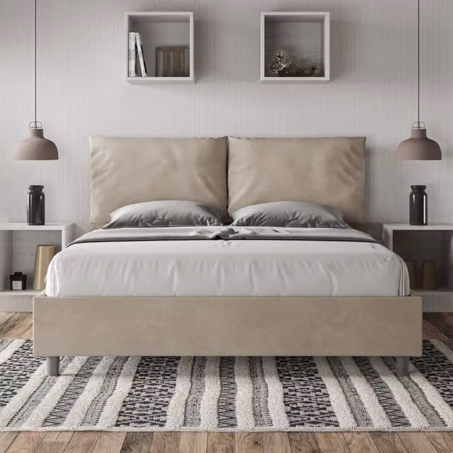 Letto matrimoniale alla francese Ityhome con contenitore in microfibra colore sabbia L/P/H: 150 x 200 x 165 cm – 1