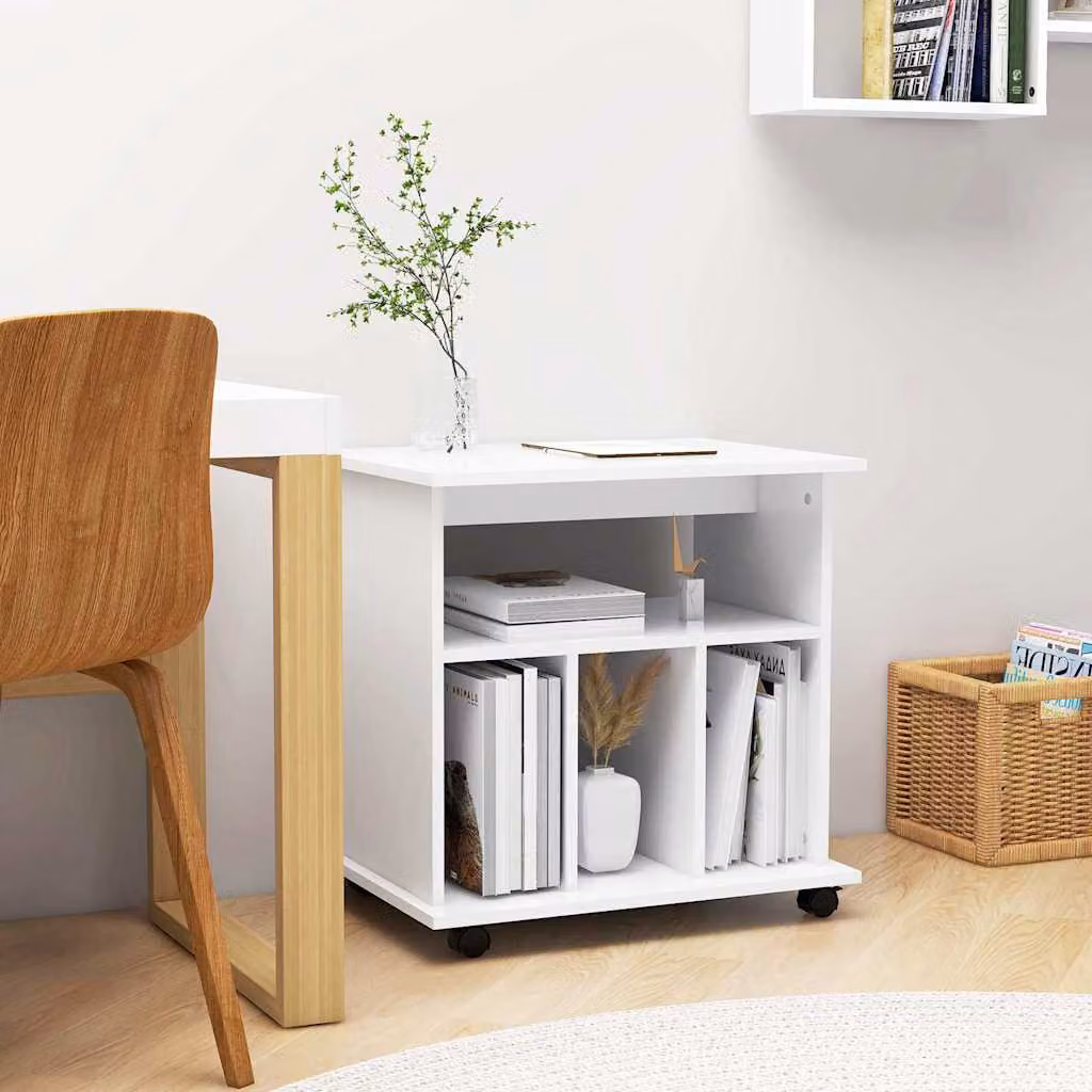 Mobiletto con Ruote vidaXL Bianco in Legno Multistrato e MDF L: 60 cm, P: 45 cm, H: 60 cm
