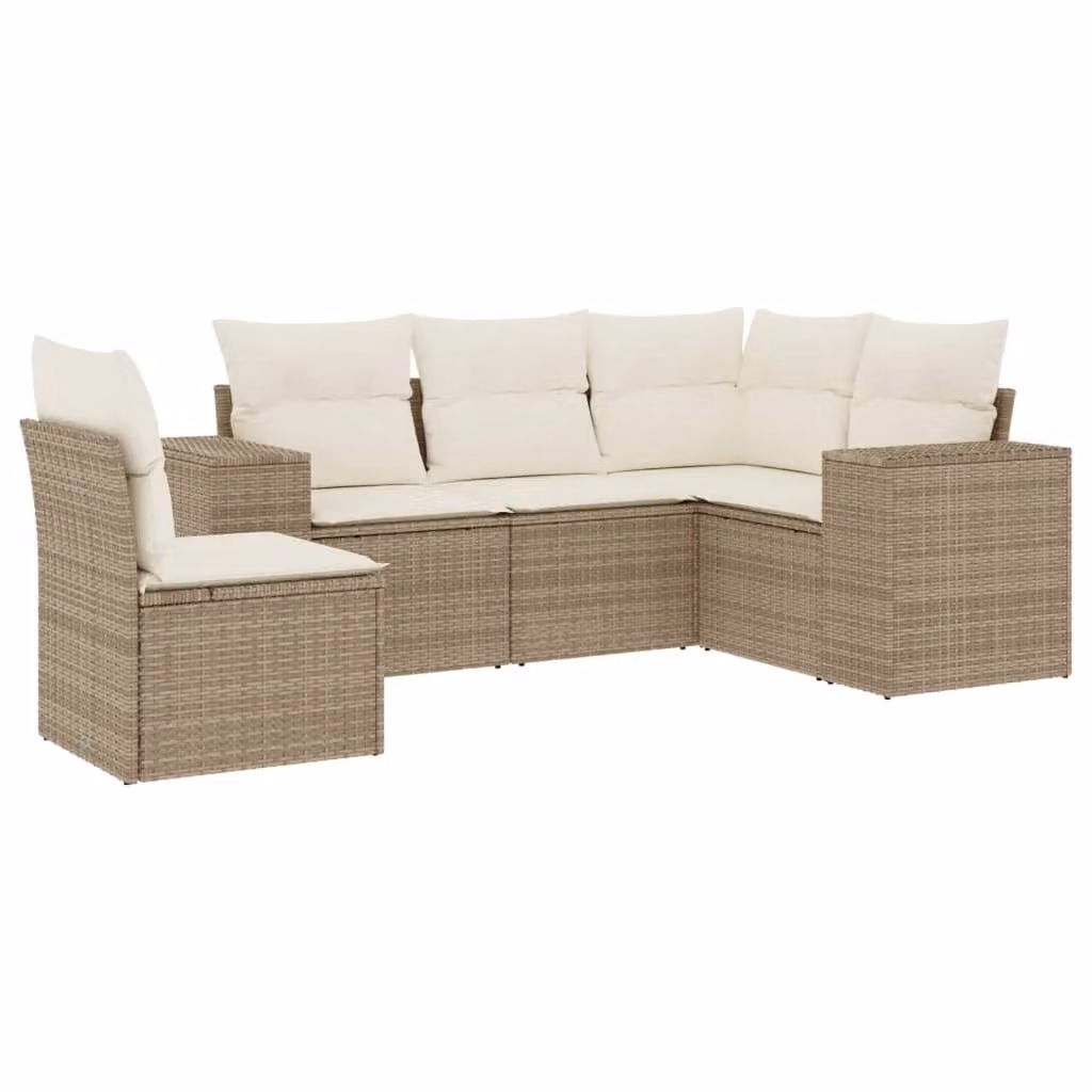 Set Divano da Giardino 5 pz con Cuscini Beige in Polyrattan
