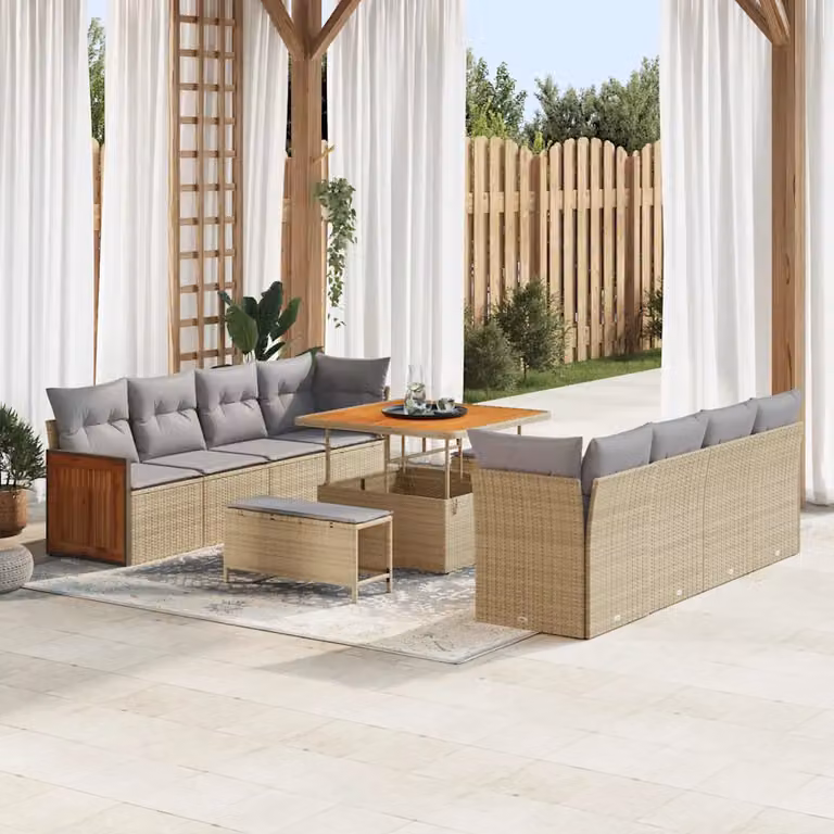 Set Divano da Giardino vidaXL 12 Pezzi a Forma di L in Polyrattan con Cuscini Beige e Grigio