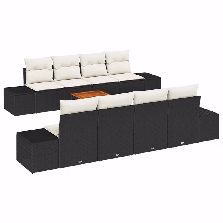 Set Divano da Giardino vidaXL 9 pz con Tavolino, Design Moderno a L, Colore Nero e Beige con Cuscini Inclusi
