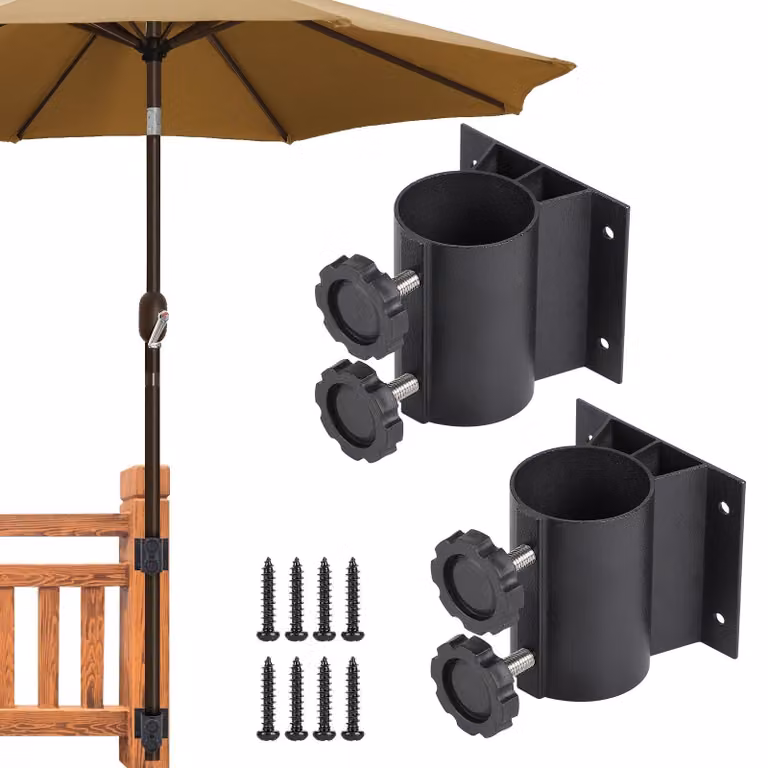 Supporto per ombrelloni da balcone - Adatto per pali di ombrelloni da 33-50 mm - Include 8 viti - Resistente - Facile da installare - Ideale per terrazzi e giardini - Base per ombrelloni