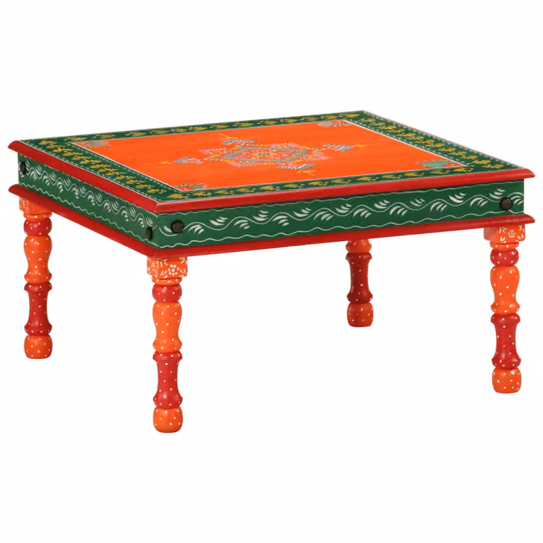 Tavolino The Living Store arancione in legno massiccio di mango dipinto a mano