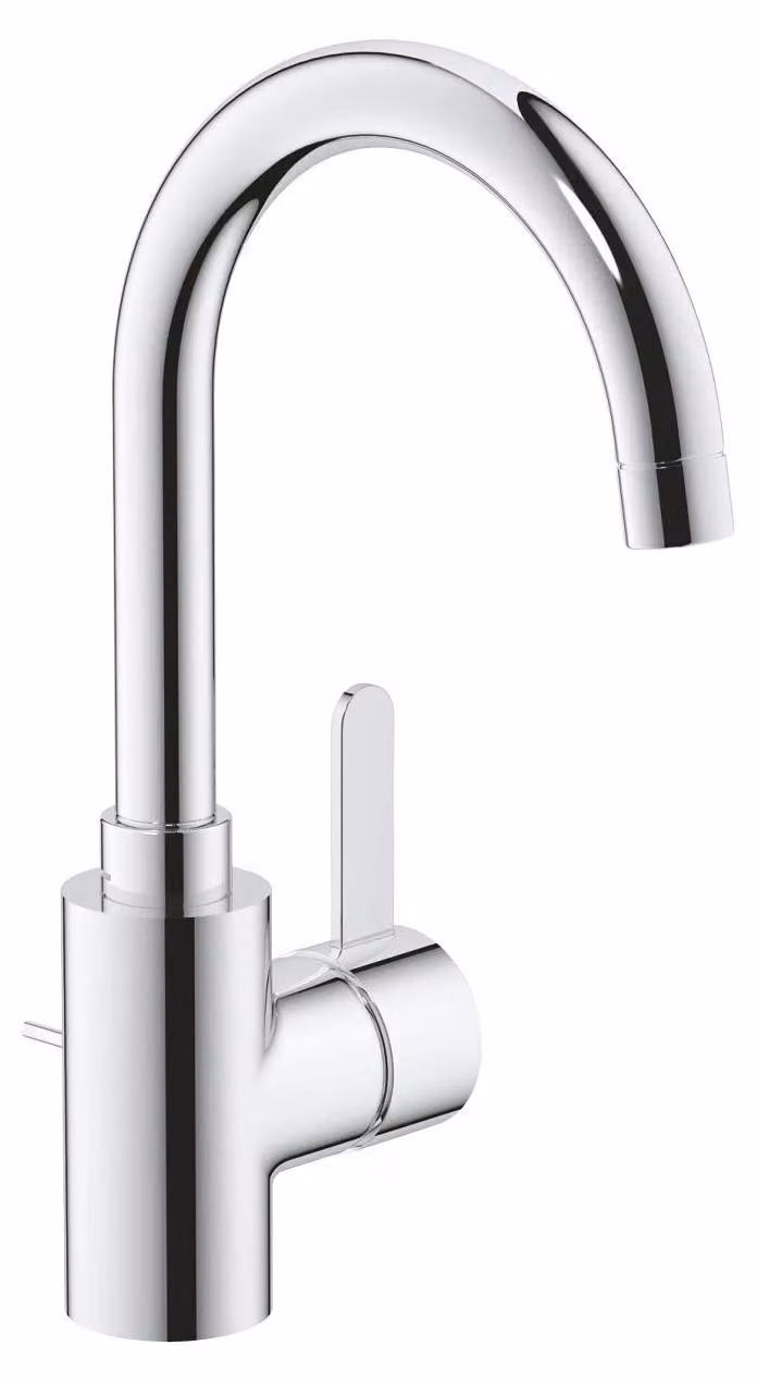 Miscelatore per lavabo, modello "L", con erogatore alto, girevole a 360°, finitura cromata