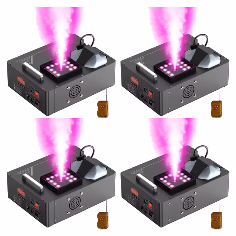 Macchina del fumo - Set da 4 pezzi - 1500 W - 24 LED RGB - Telecomando e controllo DMX - Adatta per palcoscenico e DJ - Spina europea