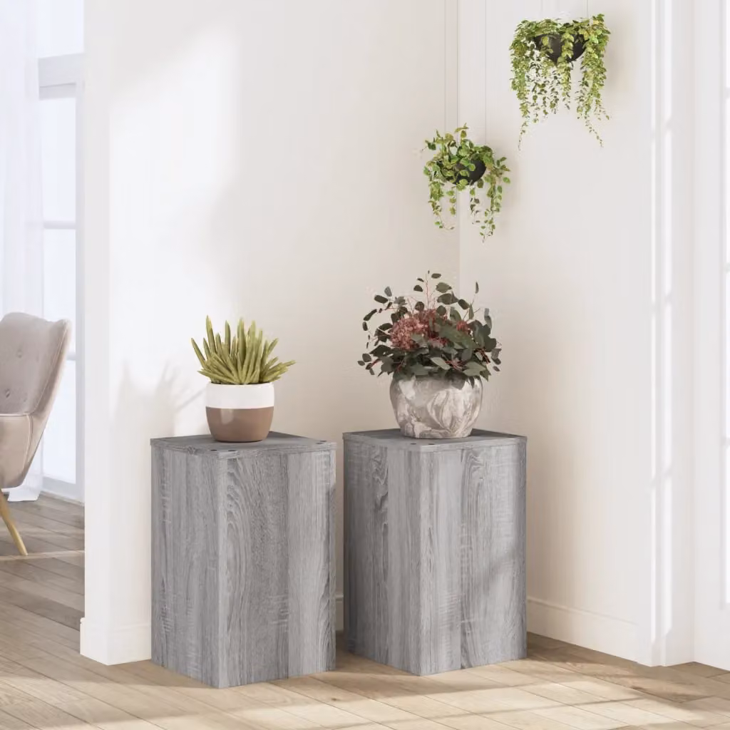 Set di 2 supporti per piante vidaXL in legno MDF grigio, L/P/H: 30 x 30 x 50 cm