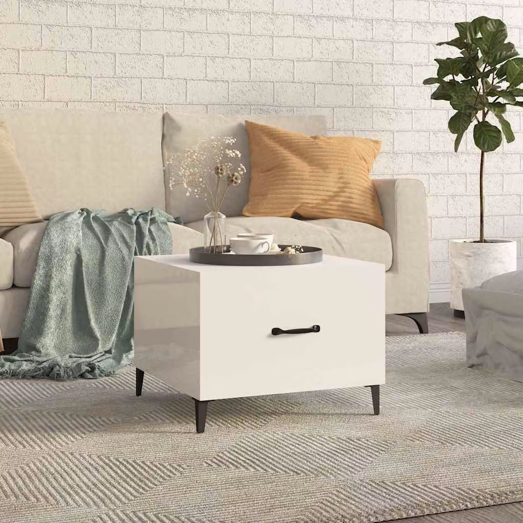 vidaXL Tavolino da salotto quadrato in legno e metallo bianco lucido L/P/H: 50 x 50 x 40 cm