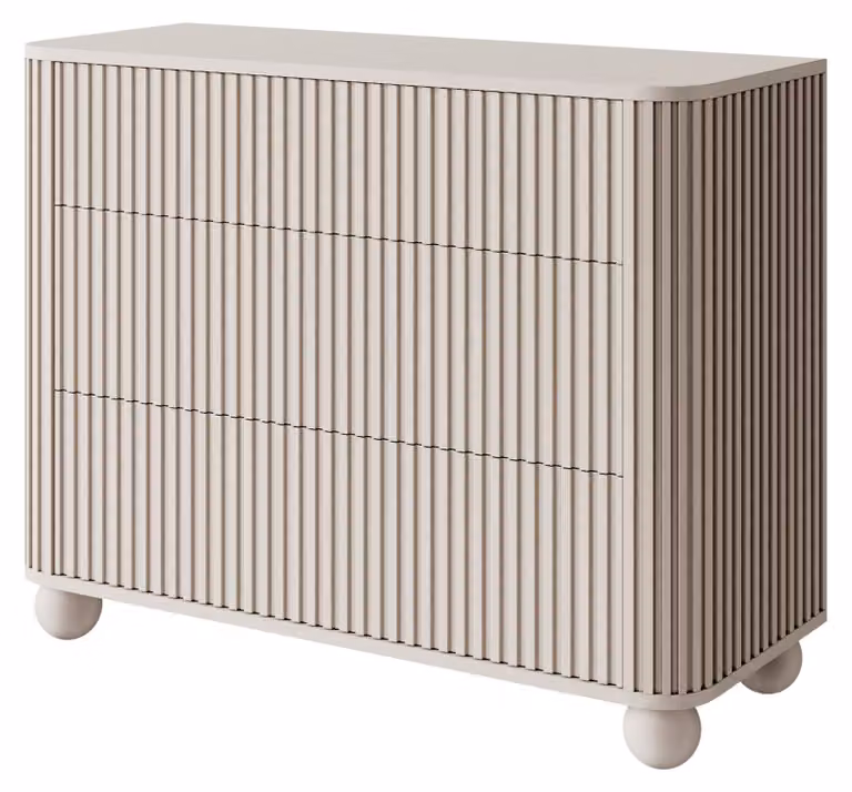 Selsey Arvello - Comodino a 3 cassetti, con incavi e piedini a sfera, color greige, 93 cm