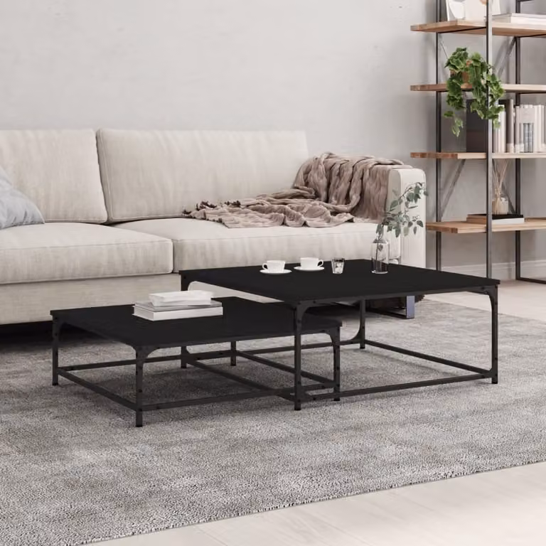 Maison Exclusive - Set di 2 tavolini neri in materiale ligneo