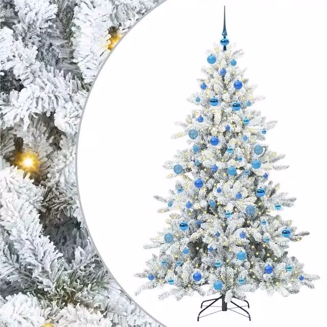 Albero di Natale artificiale moderno vidaXL bianco con luci LED bianco caldo e rami in PVC e metallo, Altezza: 180 cm