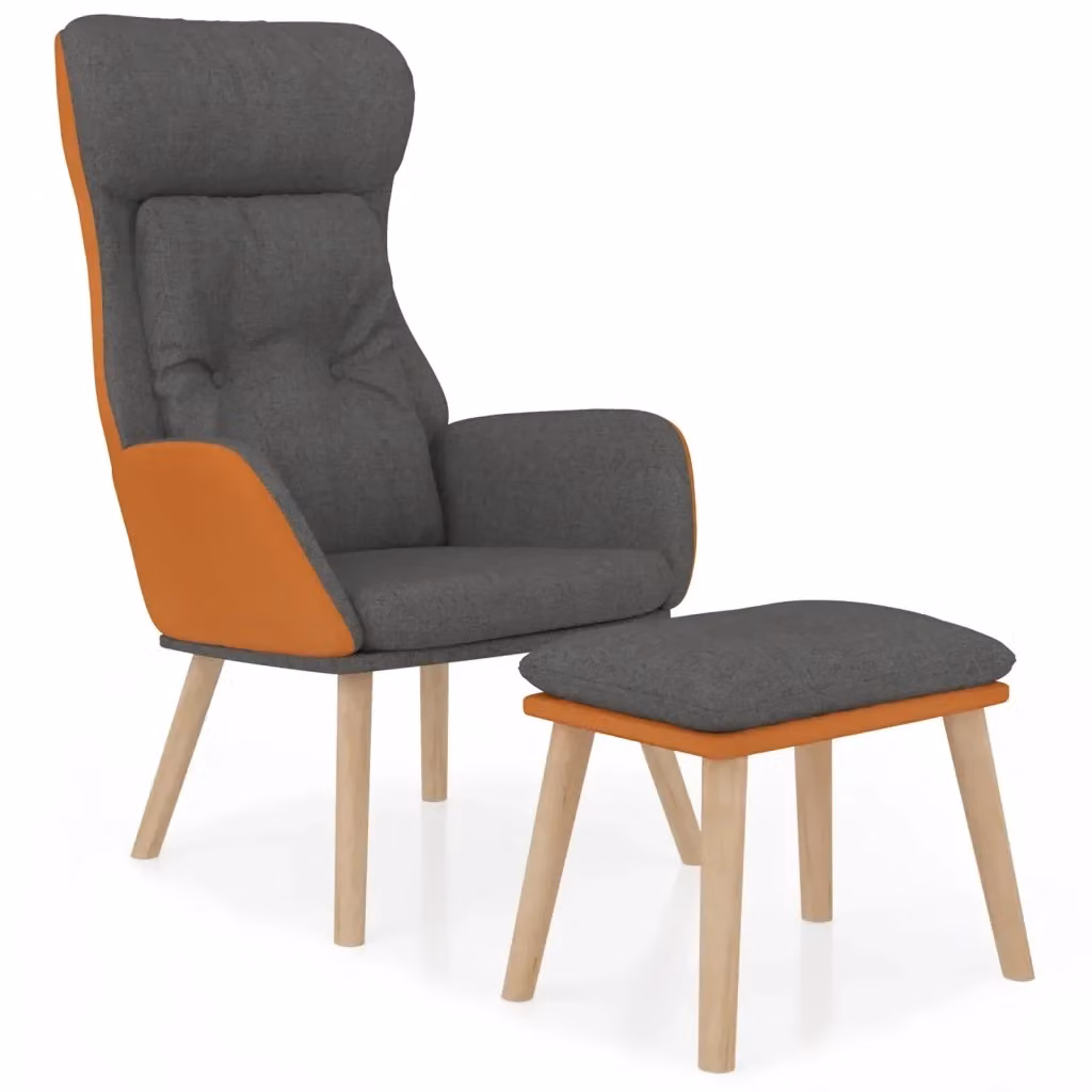 Poltrona Relax con Poggiapiedi vidaXL Grigia in Similpelle e Tessuto con Struttura in Metallo e Legno – 2