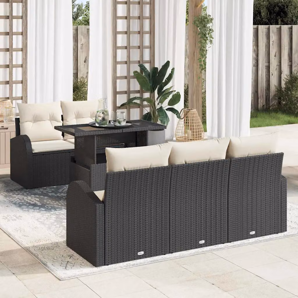 Set Divano da Giardino Moderno vidaXL 6 Pezzi con Cuscini in Poliestere Resistente ai Raggi UV e Struttura in Acciaio Verniciato Nero e Beige – 1
