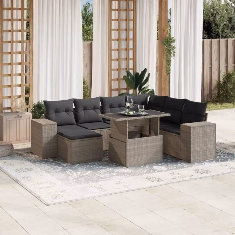 Maison Exclusive - Set Divano da Giardino 8pz con Cuscini Grigio Chiaro Polyrattan