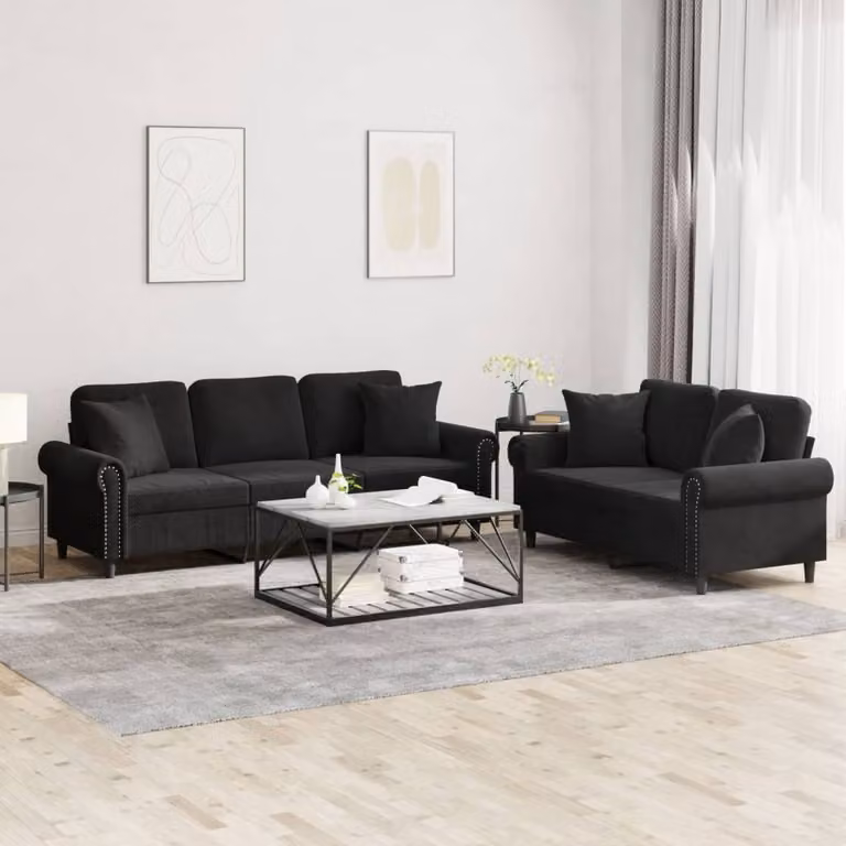 Maison Exclusive - Set divano a 2 posti con cuscini in velluto nero