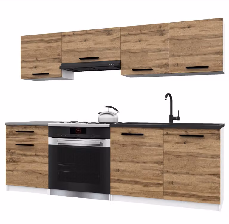 Belini - Angolo cottura moderno ITALIA 1 - Mobili da cucina 180 cm color oro-marrone - Cucina componibile con pensili, mobili base e piani di lavoro