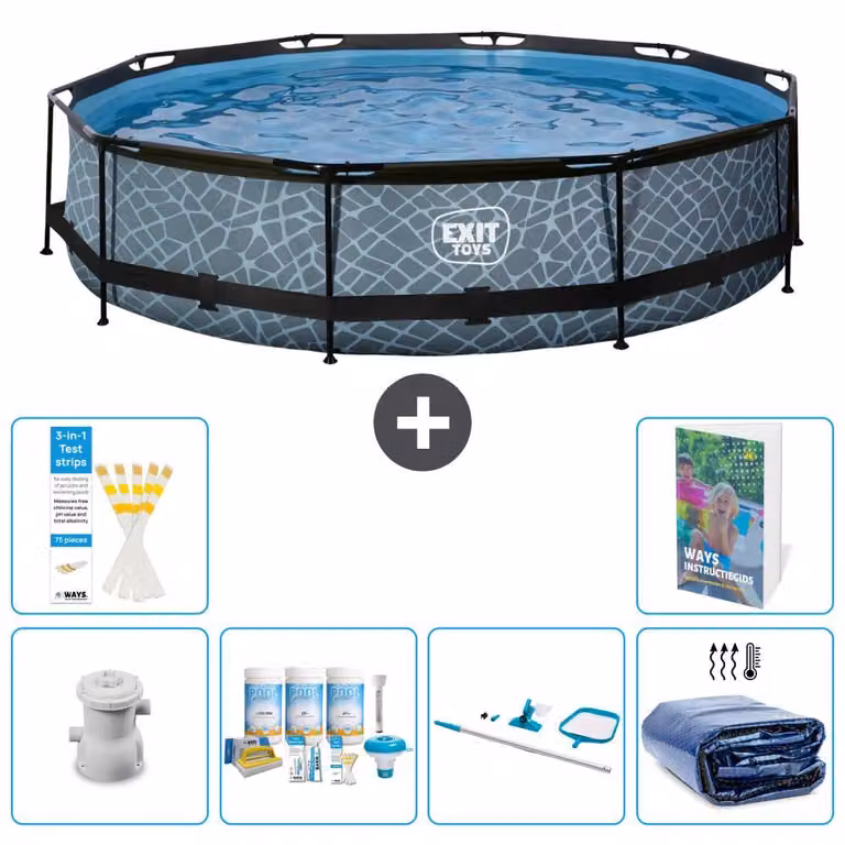 Piscina fuori terra "Exit Pool Rund" - Design effetto pietra - 360x76 cm - 5 pezzi - Modello S267