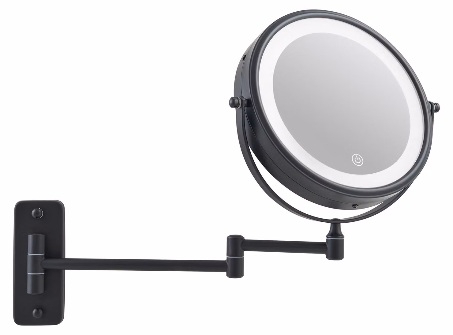 Specchio da parete illuminato, a doppio lato, ingrandimento 5x, finitura nero cromato, dimensioni 32,5 cm