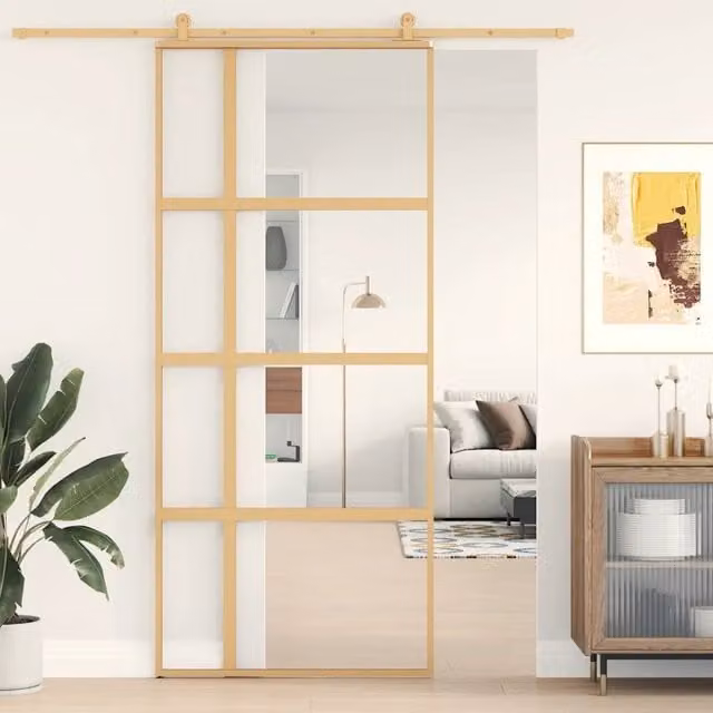Porta Scorrevole vidaXL in Alluminio e Vetro Trasparente Dorata L: 90 cm, H: 205 cm