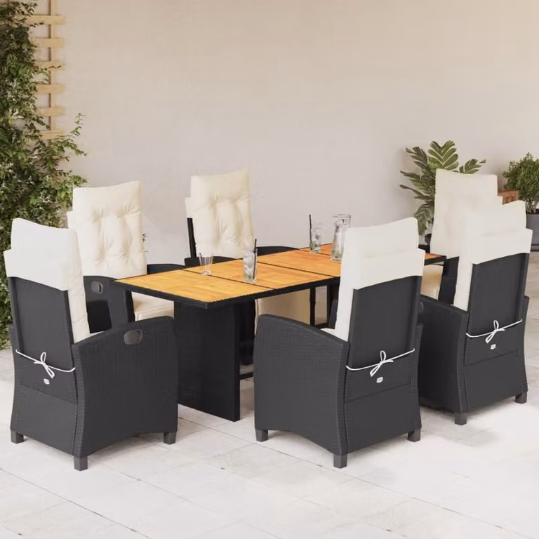 vidaXL Set da Pranzo da Giardino 7 pz in Polyrattan Nero con Cuscini e Piano in Legno di Acacia