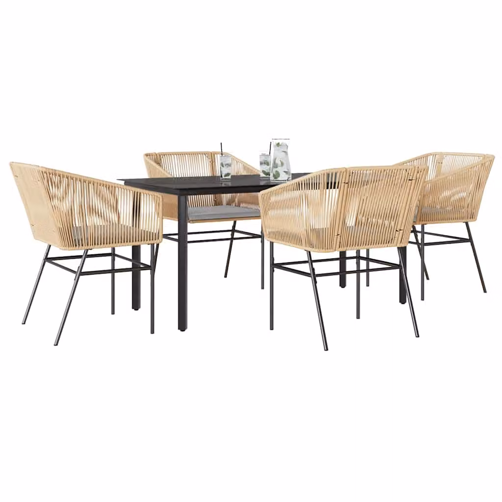 Set da pranzo da giardino vidaXL in polyrattan con tavolo in vetro e 5 pezzi con cuscini disponibile in nero, marrone o grigio