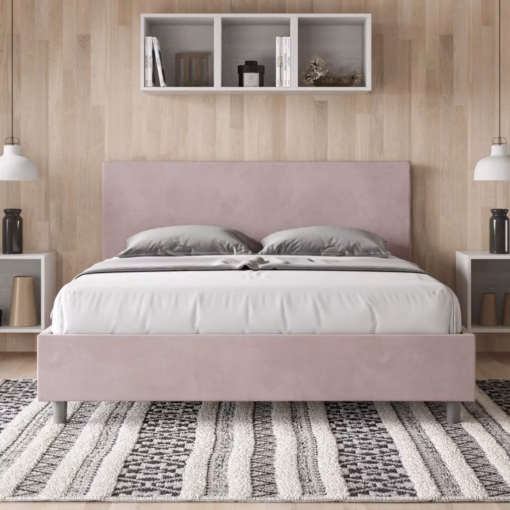 Letto Matrimoniale Adele con Contenitore e Rete ad Alzata Imbottito in Microfibra Colore Glicine L/P: 160 x 200 cm – 2