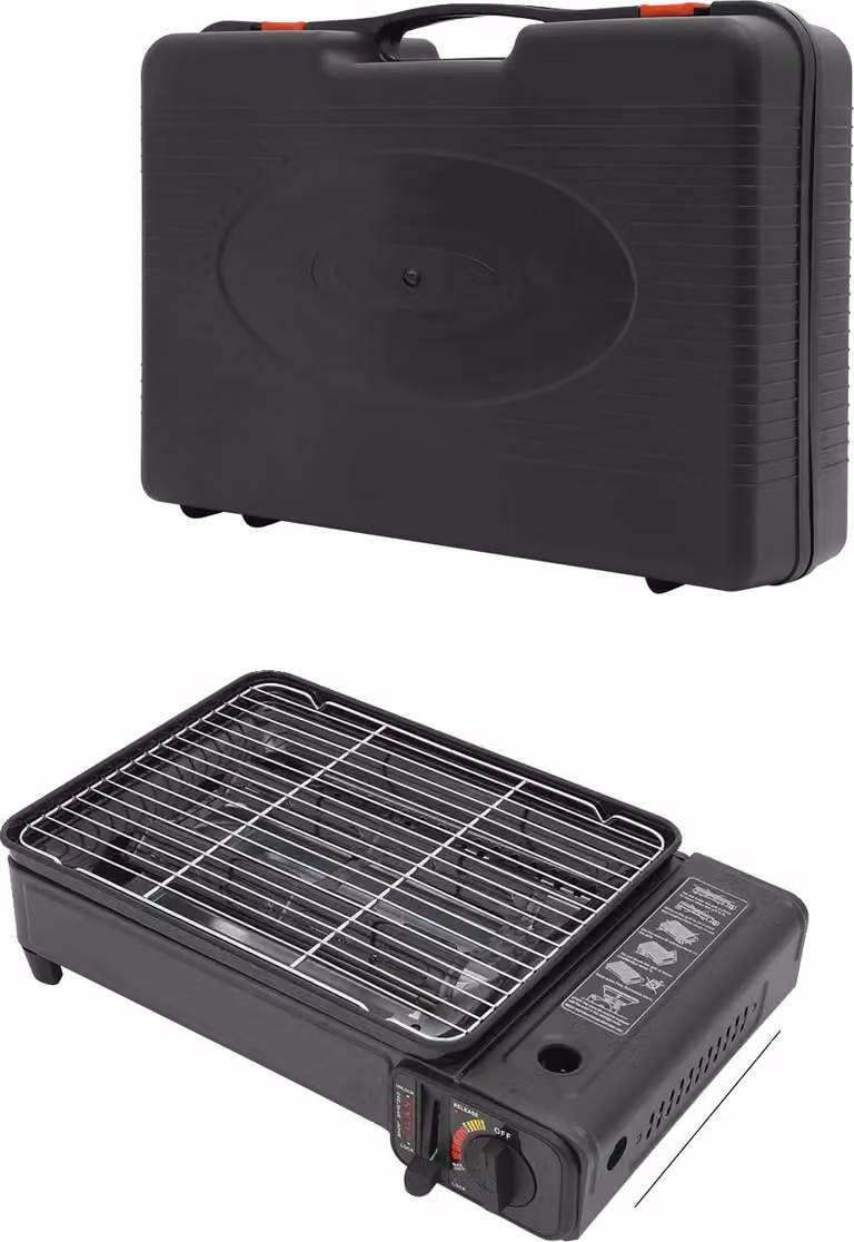 Griglia a gas, design portatile, cottura efficiente, colore nero