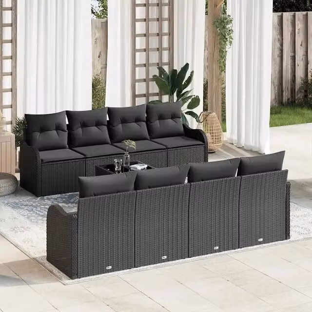 Set Divano da Giardino 9 pz 8-Numero di posti Nero 3354302