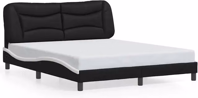 Letto matrimoniale | Letto per adulti | Giroletto senza Materasso Hvar Nero e Bianco 160x200 cm in Similpelle