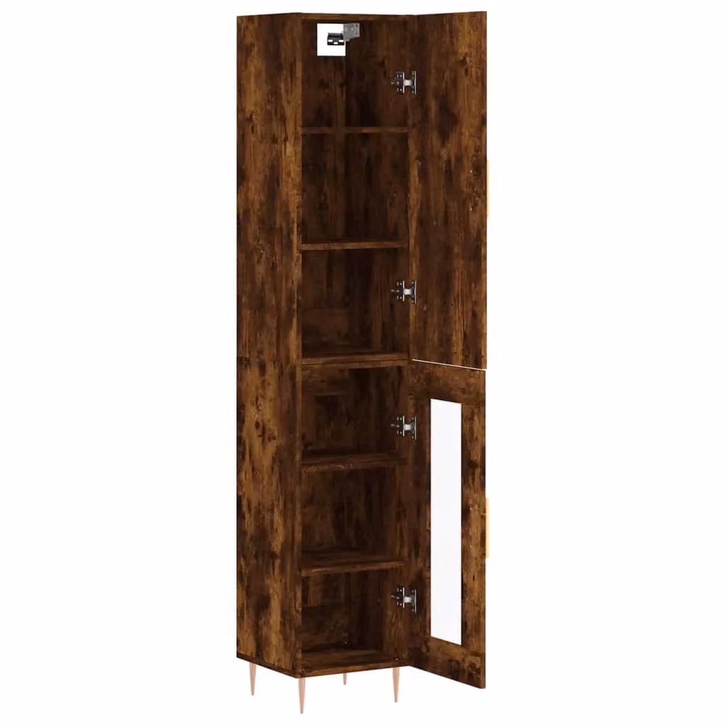 Mobile contenitore moderno per cucina e soggiorno in legno color marrone con ante e ripiani interni L: 34,5 cm, P: 34 cm, H: 180 cm – 2