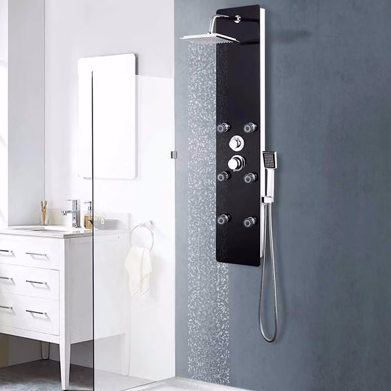 Pannello Doccia Singolo Fisso in Vetro Trasparente vidaXL con Profilo in Acciaio Inox Nero L/P/H: 25 x 44,6 x 130 cm