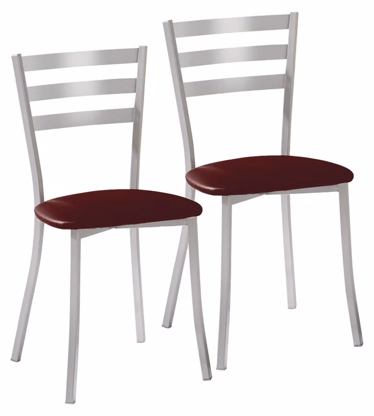 2 sedie da cucina, in metallo, colore bordeaux, altezza seduta 45 cm